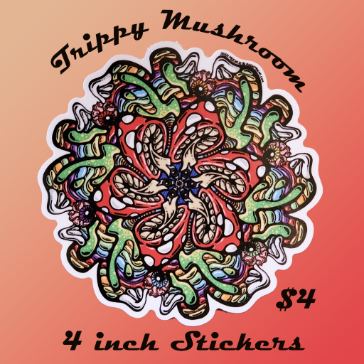 Trippy Mushroom 4 inch Stickers